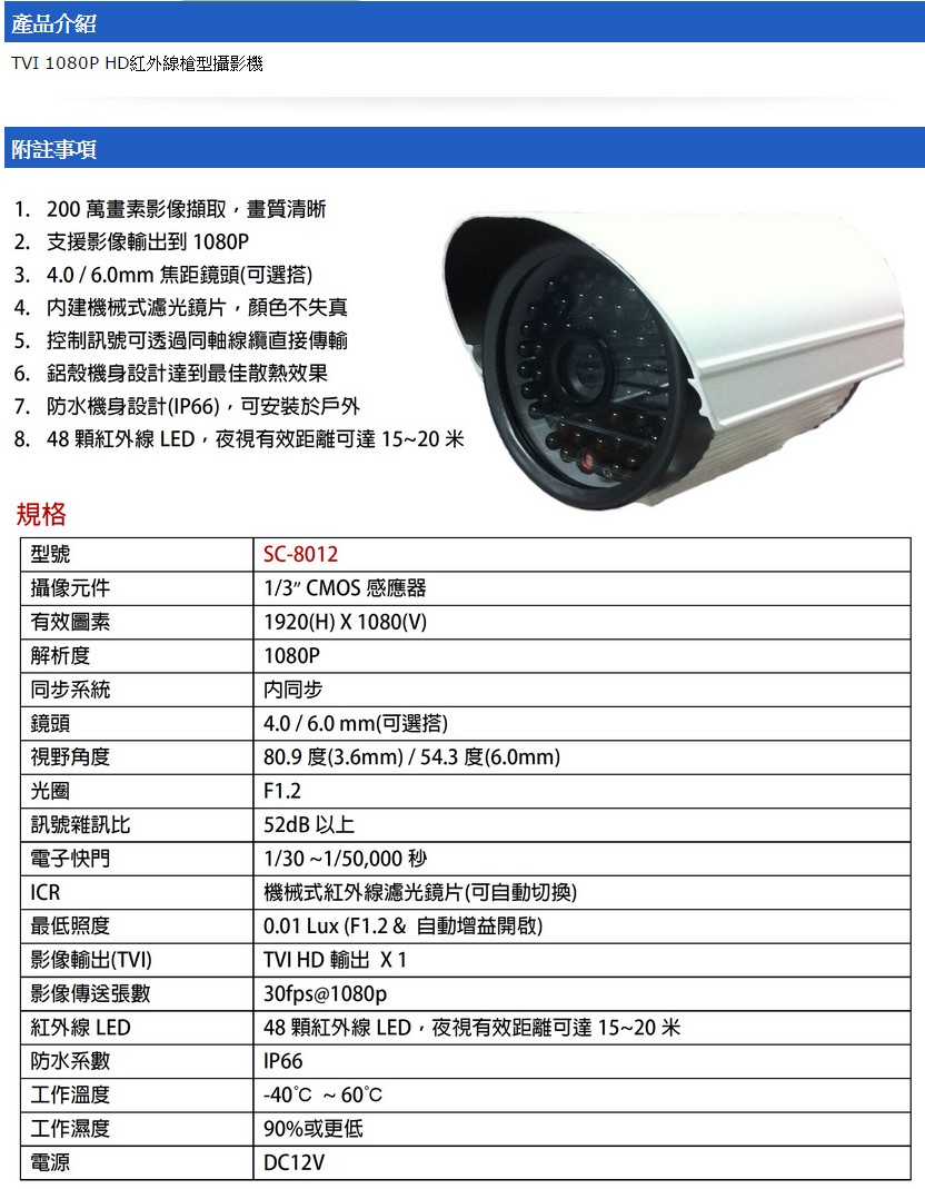 監視錄影整合系統 TVI系列產品 SC-8012:圖片 2