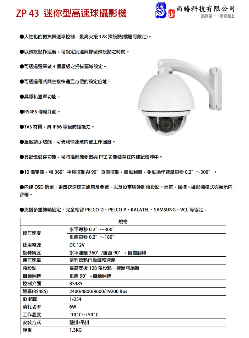 快速球迴轉球攝影機 ZP43 產品圖2